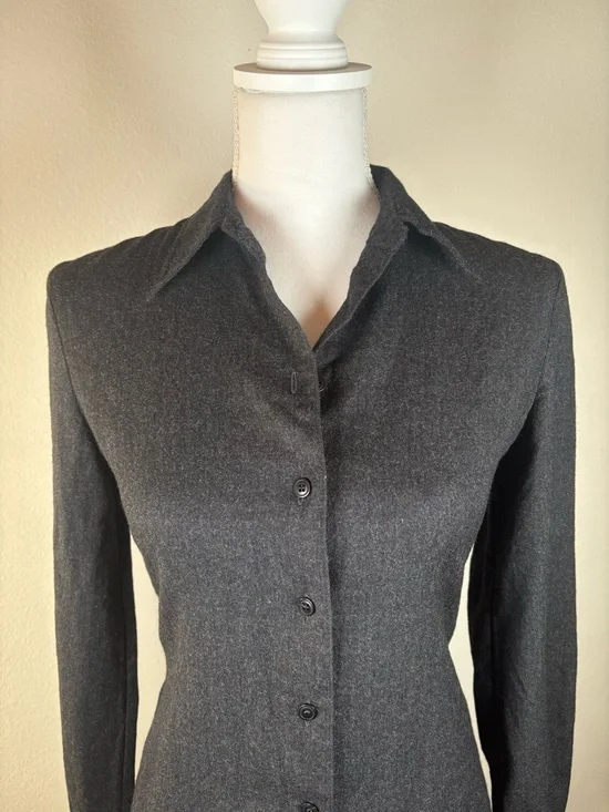 miu miu charcoal wool tailored button up blouse italy - Picture 2 of 15